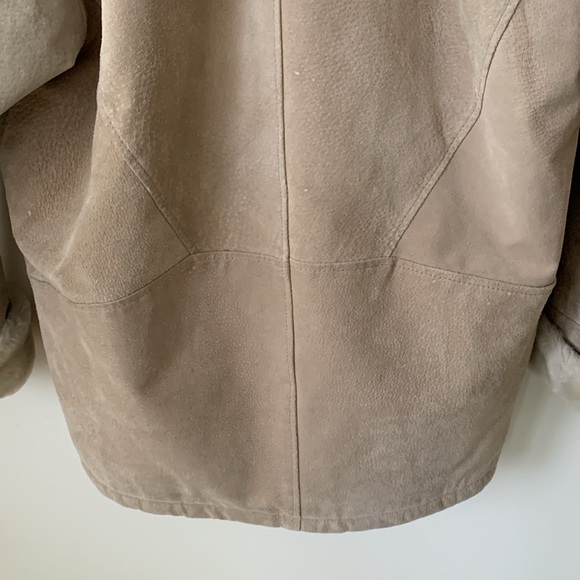 Pelle tan suede faux fur oversized heavy winter pea coat SZ M VTG 80s vintage - Picture 10 of 16